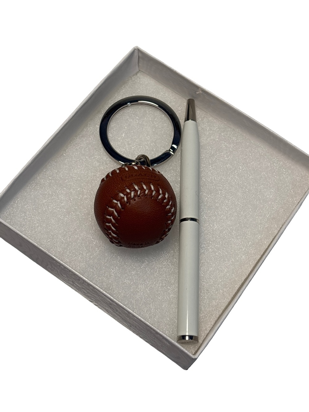 Coach Leather Baseball Keychain with White Pen